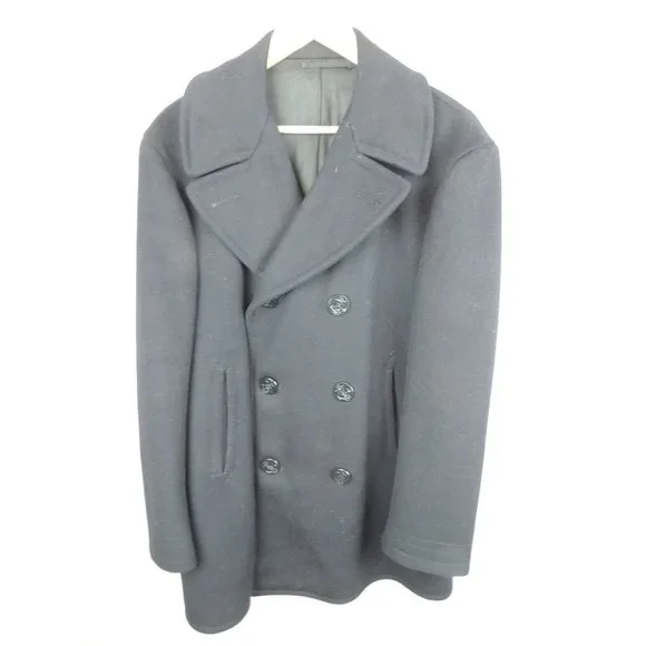 Navy Wool Pea Coat navy Blue Mens size 40R - Picture 2 of 5